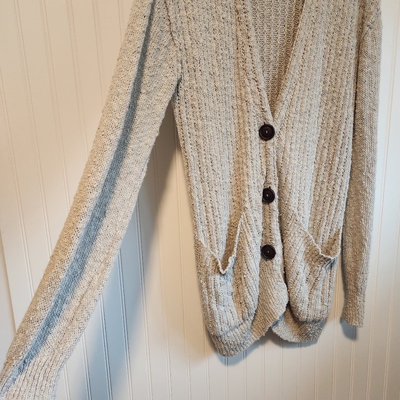 FREE PEOPLE Light Gray Sunset Drive Open Knit Oversized Long Line Cardigan Large - Picture 4 of 9